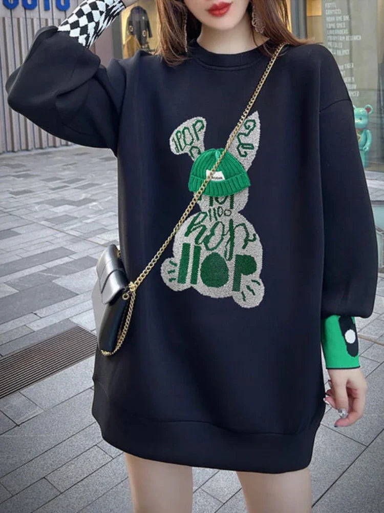 Pull Brodé "Black Graphic" - Style Emo-Korean