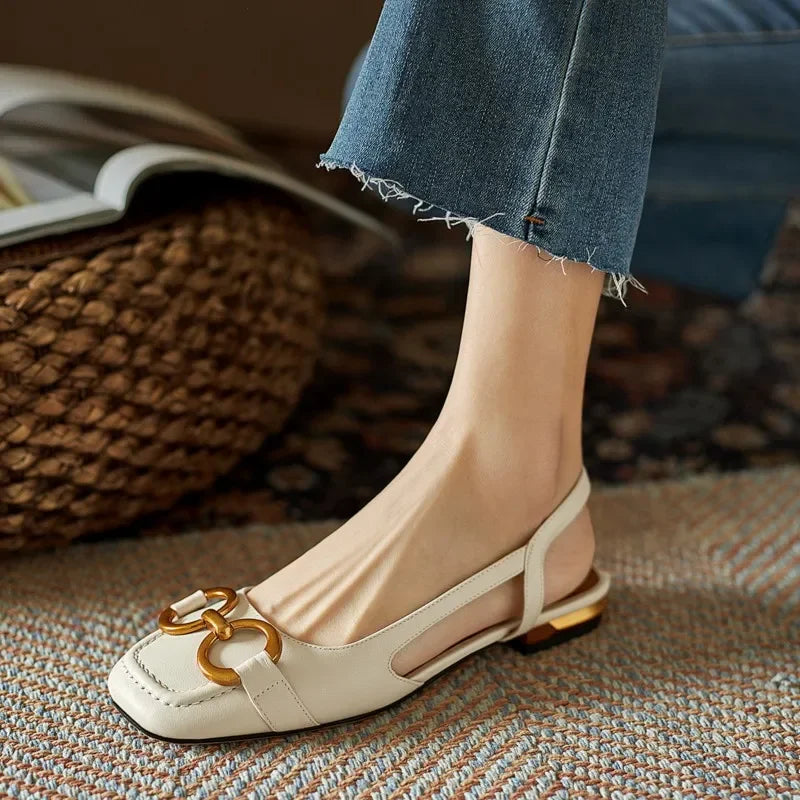 Zapatos Mujer French Vintage Women Sandals Summer 2023 New Elegant Low Heel Shoes Lazy Casual Muller Shoes Designer Women Shoes