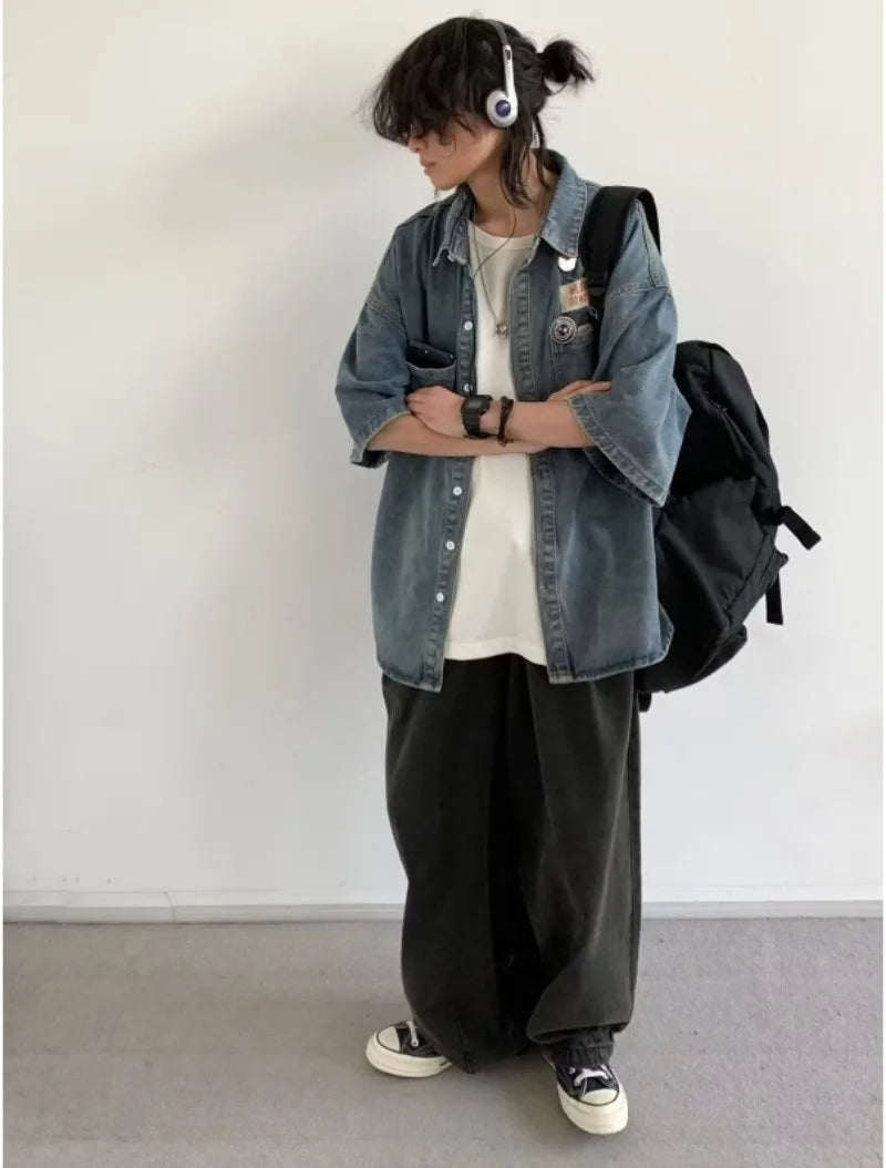 Ensemble Denim Harajuku Chemise Jean Retro