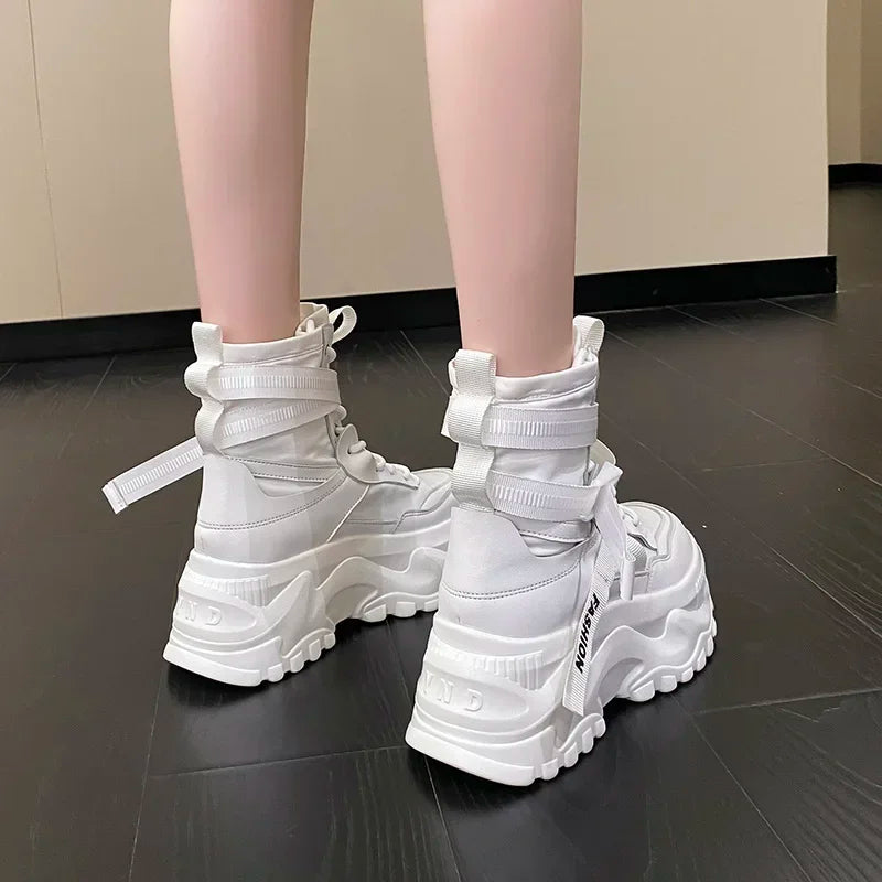 Women's Boots Platform Luxury Designer Shoes for Women  Lace Up Chunky Shoes Breathable Comfort  Ankle Boots Botas De Mujer