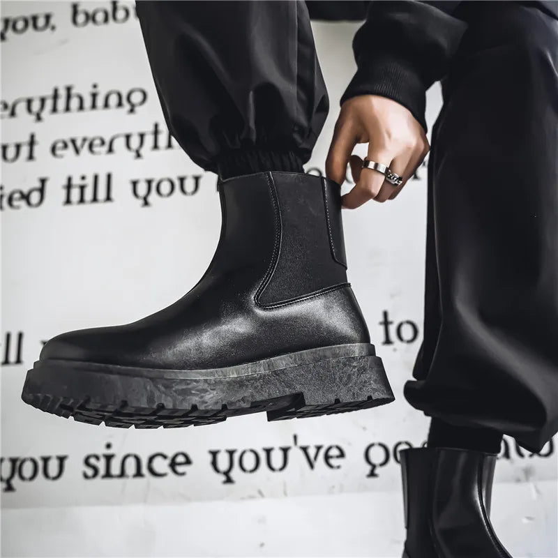 2025 Spring New Chelsea Men's Boots Platform Elevating Shoes, Men's Anti-slip Wear-resistant Outdoor Boots