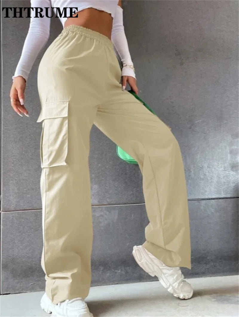 Cargo Vintage Streetwear Poches Taille Haute Femme