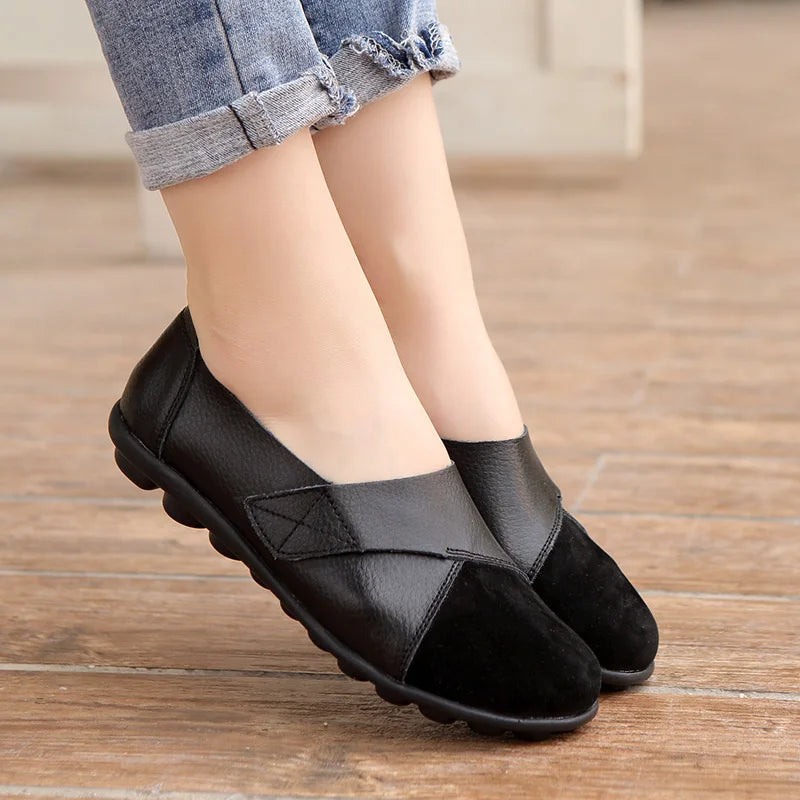 2024 Woman's Flats Shoes Woman Soft Genuine Leather Big Size 35-44 Mocassin Boat Shoes for Women Hook Loop Mocasines De Mujer