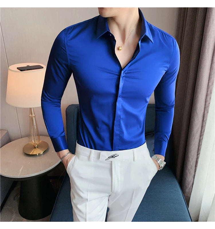 Chemise ML Homme Slim Uni Luxe