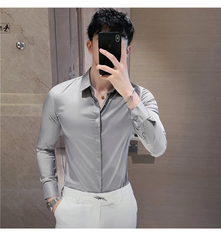 Chemise ML Homme Slim Uni Luxe