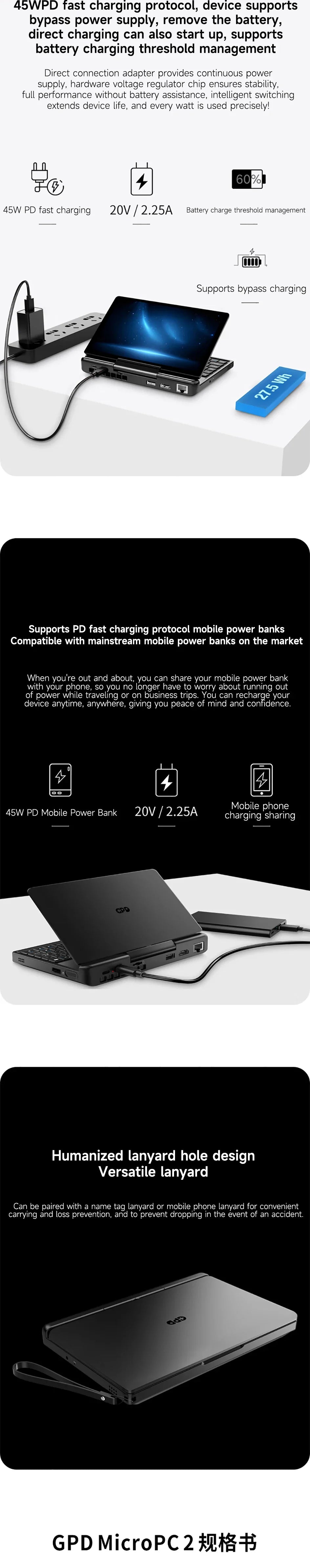 GPD Micro PC 2 Handheld Mini Notebook 7 Inch Touch Screen N300 16GB RAM 512GB SSD Windows 11 Portable Palm Size Laptop
