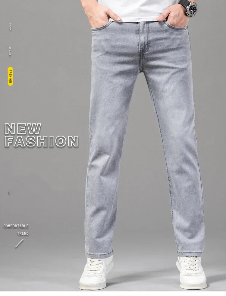 Jean Homme Leger Coton Stretch Gris Clair