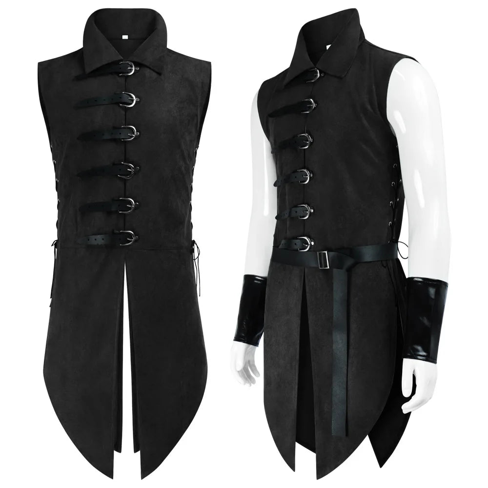 New Man's Fantasy Medieval Tunic Renaissance Vest Up Outerwear Eif Warrior Coats Outerwear Pirate Clothing Halloween Costume