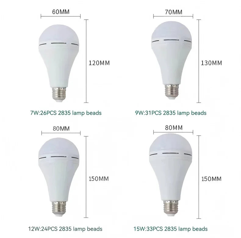 7W 9W 12W 15W LED Emergency Light Bulb Rechargeable Energy Saving Lamp for Home Power Outage Backup Portable Handheld Light