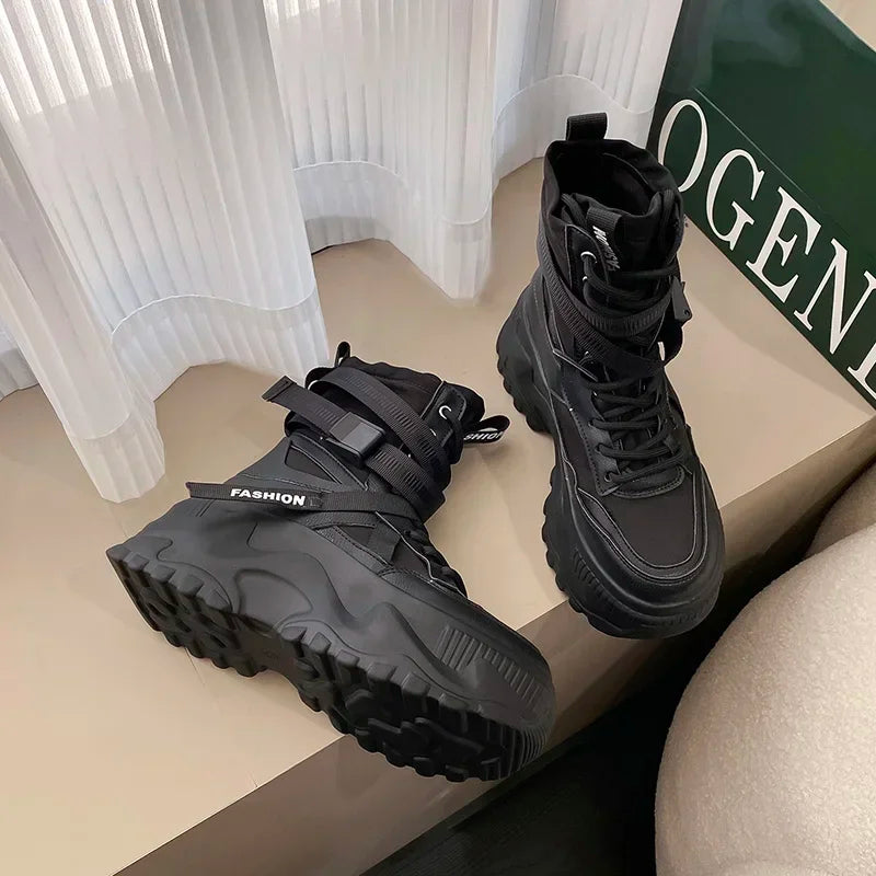 Women's Boots Platform Luxury Designer Shoes for Women  Lace Up Chunky Shoes Breathable Comfort  Ankle Boots Botas De Mujer