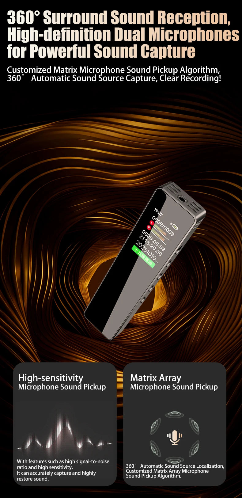 AI Digital Audio Recorder AI Voice to Text/Translation 98% Accuracy ChatGPT 72 Languages HD Noise Reduction Classroom Recording