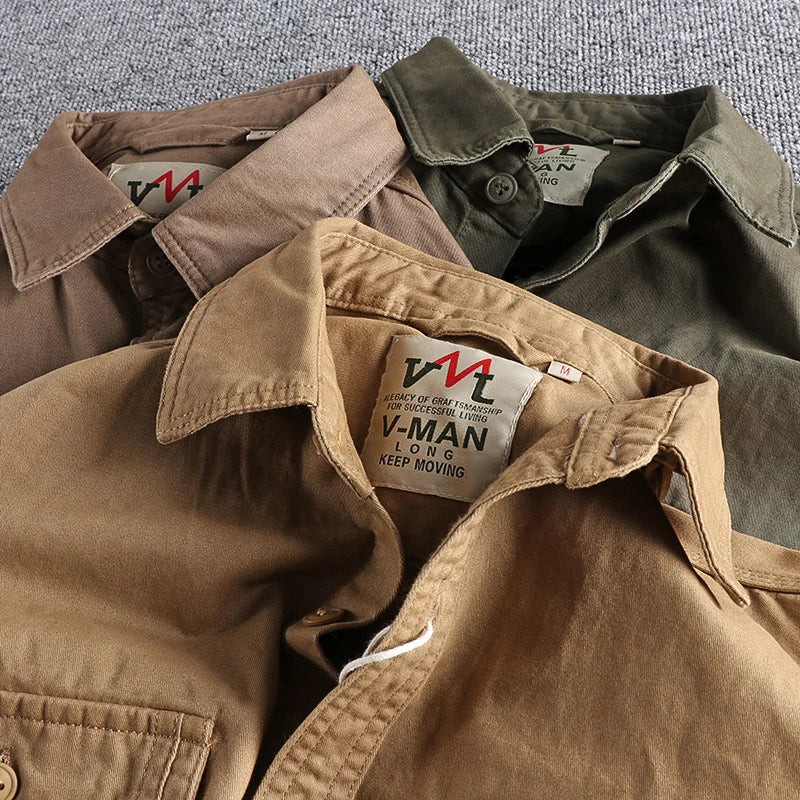 Chemise ML Cargo Coton Retro Japonais