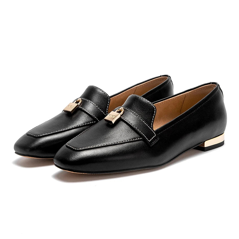 CHCH Women's Flat Shoes 2025 Autumn New Comfortable Cow Leather Black Business Commuter Women's Shoes