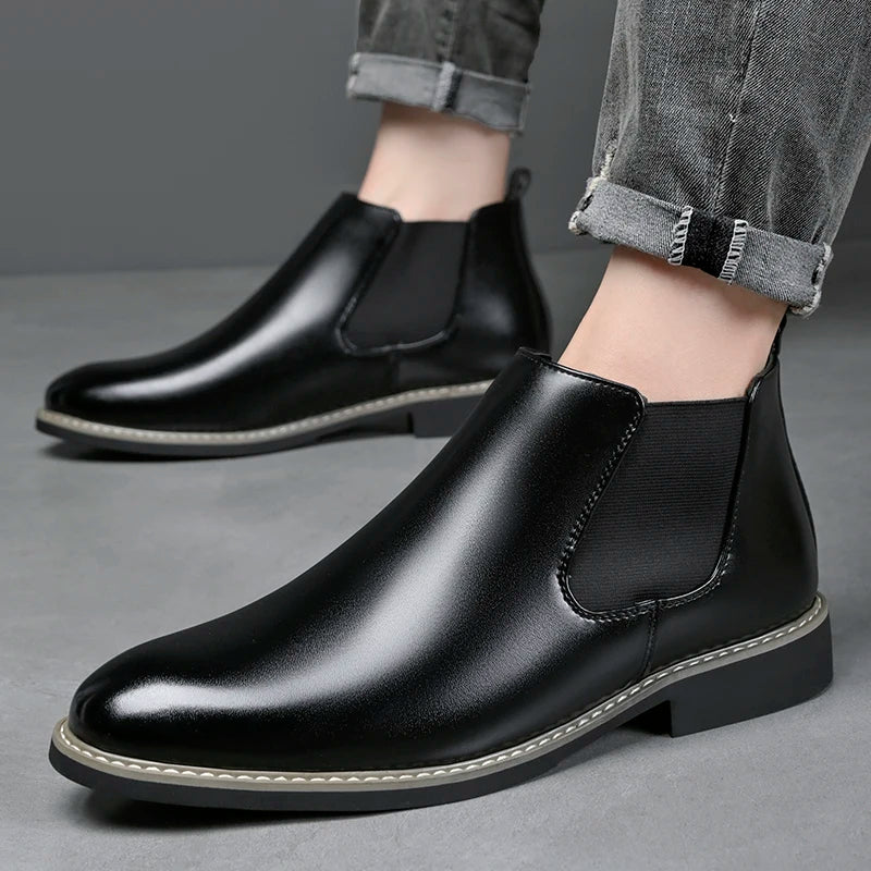 Men's Chelsea Boots British Style Fashionable Leather Shoes Wear-Resistant Anti-Slip Comfortable Men's Footwear-7809