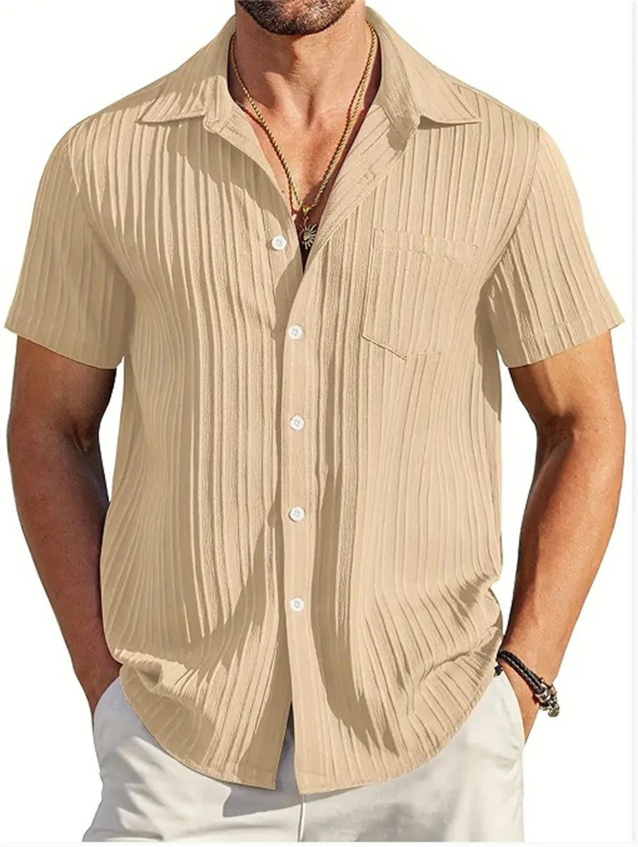 Chemise MC Coton Uni Col Rabattu Beach