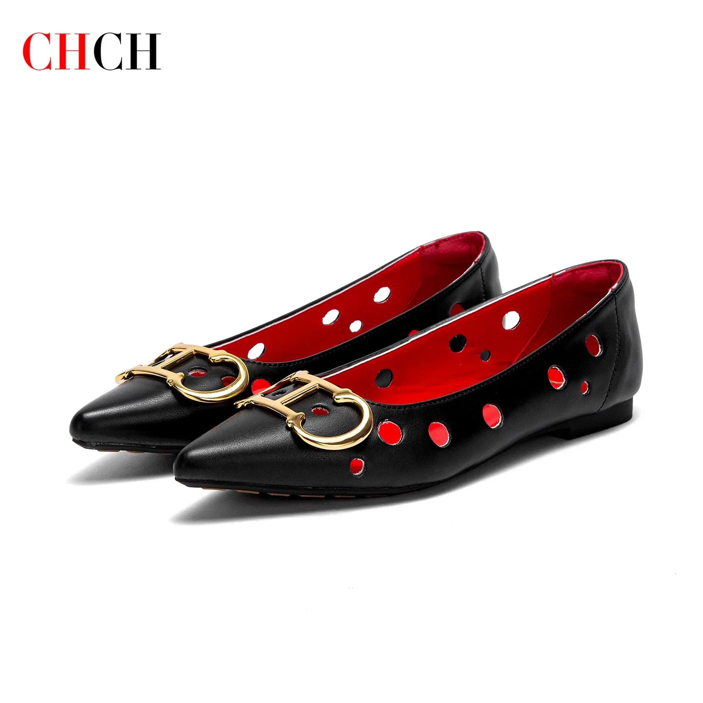 CHCH 2025 Women's Flat Shoes New Punching Design Pointed Woman Shoes Simple Anti slip