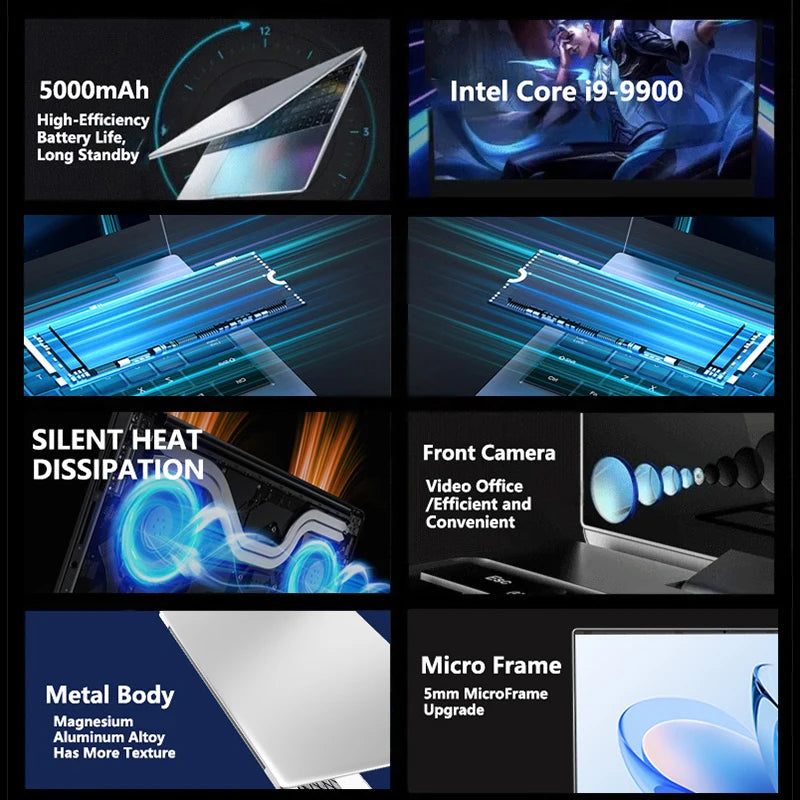 I9 Laptop 15.6" Laptop Intel Core i9 9900 32GB DDR4 512GB 2TB SSD 1920*1080 HD Windows 11 Gaming Computer PC Ultra Slim Notebook