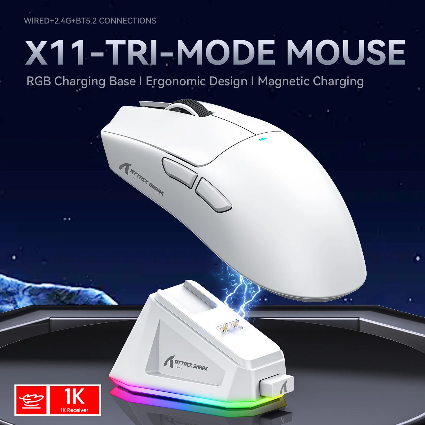 Souris Gaming Attack Shark X11 - Station de Charge RGB