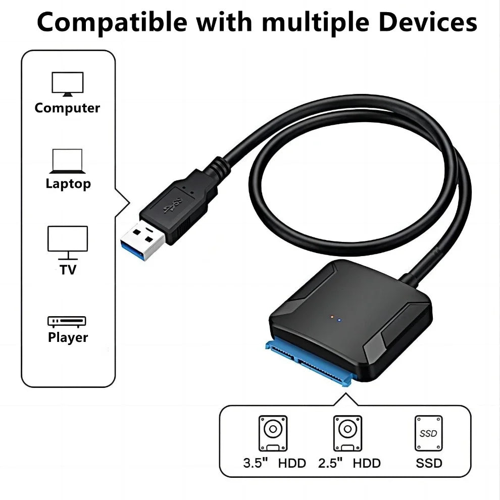 Grwibeou SATA To USB 3.0 Adapter External Hard Drive Converter Cable Support 2.5/3.5 Inch External SSD HDD Hard Drive Disk