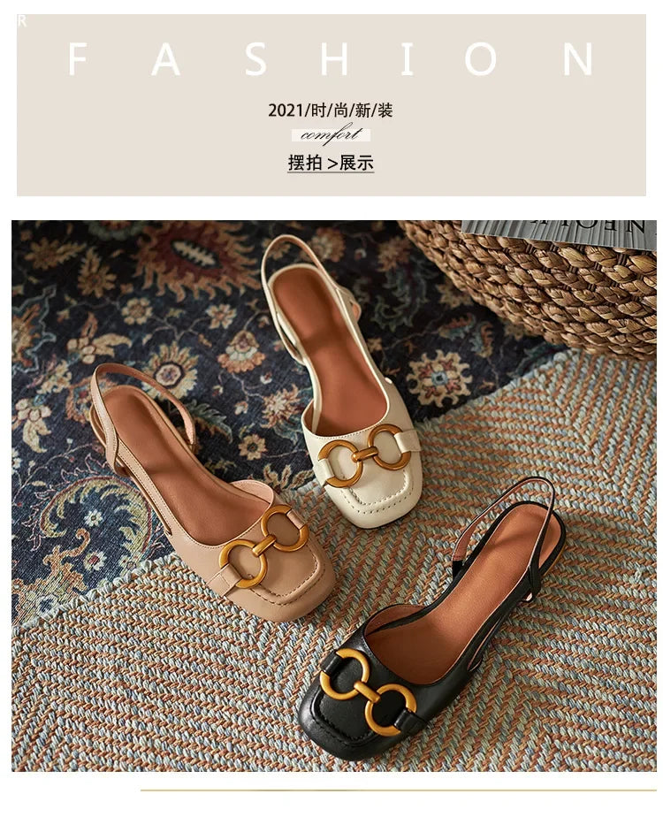 Zapatos Mujer French Vintage Women Sandals Summer 2023 New Elegant Low Heel Shoes Lazy Casual Muller Shoes Designer Women Shoes