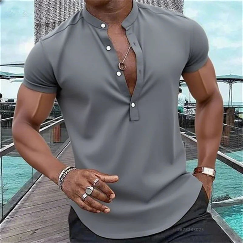 Chemise MC Hawaiian Uni Col Montant