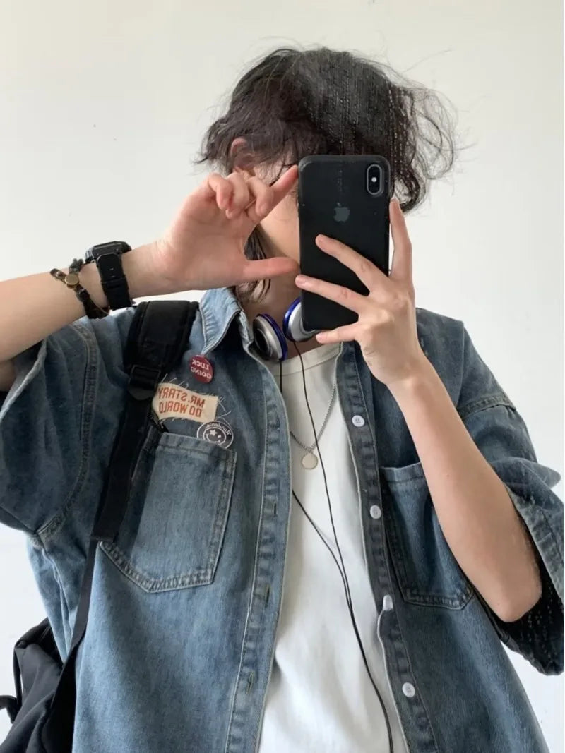 Ensemble Denim Harajuku Chemise Jean Retro