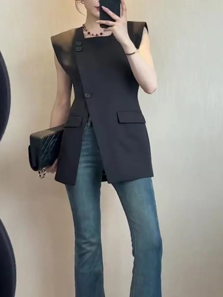 Women's Vest 2025 Spring Autumn Popular Fashion Sleeveless Female Waistcoat High-end Black Ladies Vests Outwear