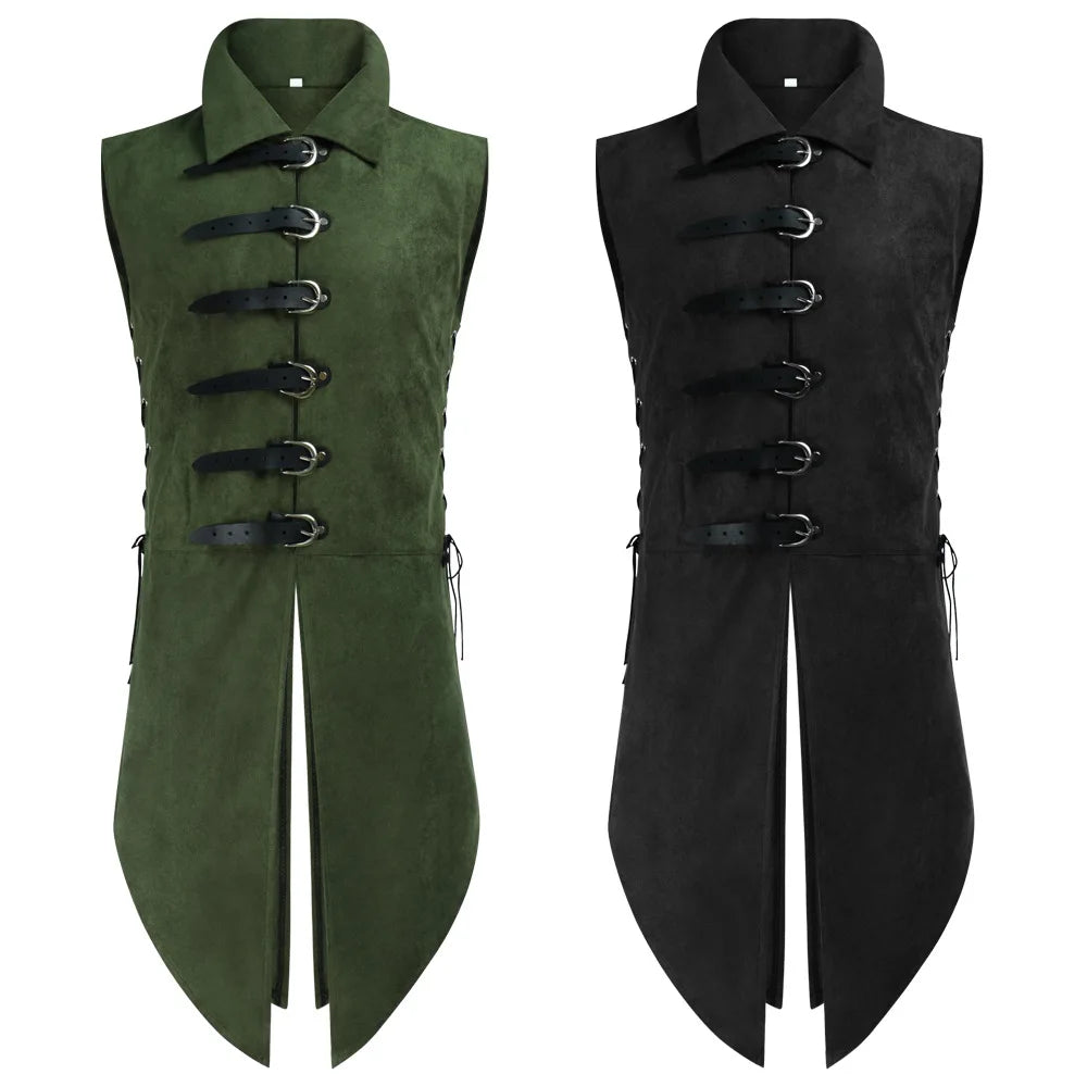 New Man's Fantasy Medieval Tunic Renaissance Vest Up Outerwear Eif Warrior Coats Outerwear Pirate Clothing Halloween Costume