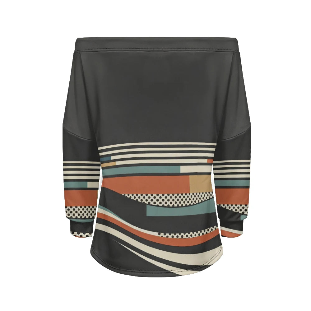 Sweat Off-Shoulder - Motifs Rayures & Pois
