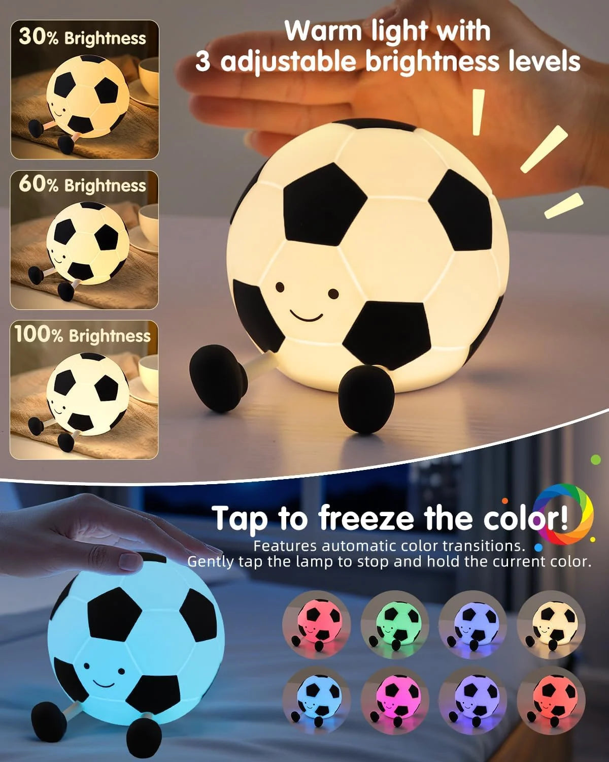 Sport Fans Soccer Light,Rechargeable Small Lamp Dimmable with Soft Touch,Football Nightlight Cute Squishy Lamp for Childs gifts