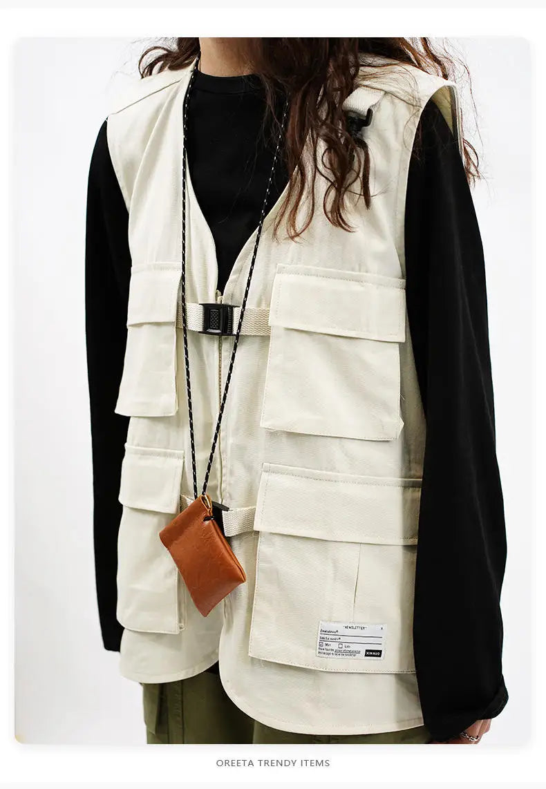 Techwear Vests Women Vintage Spring Autumn Coat Designed Couples All-match Sleeveless Outwear Japanese Harajuku Aesthetic Ins