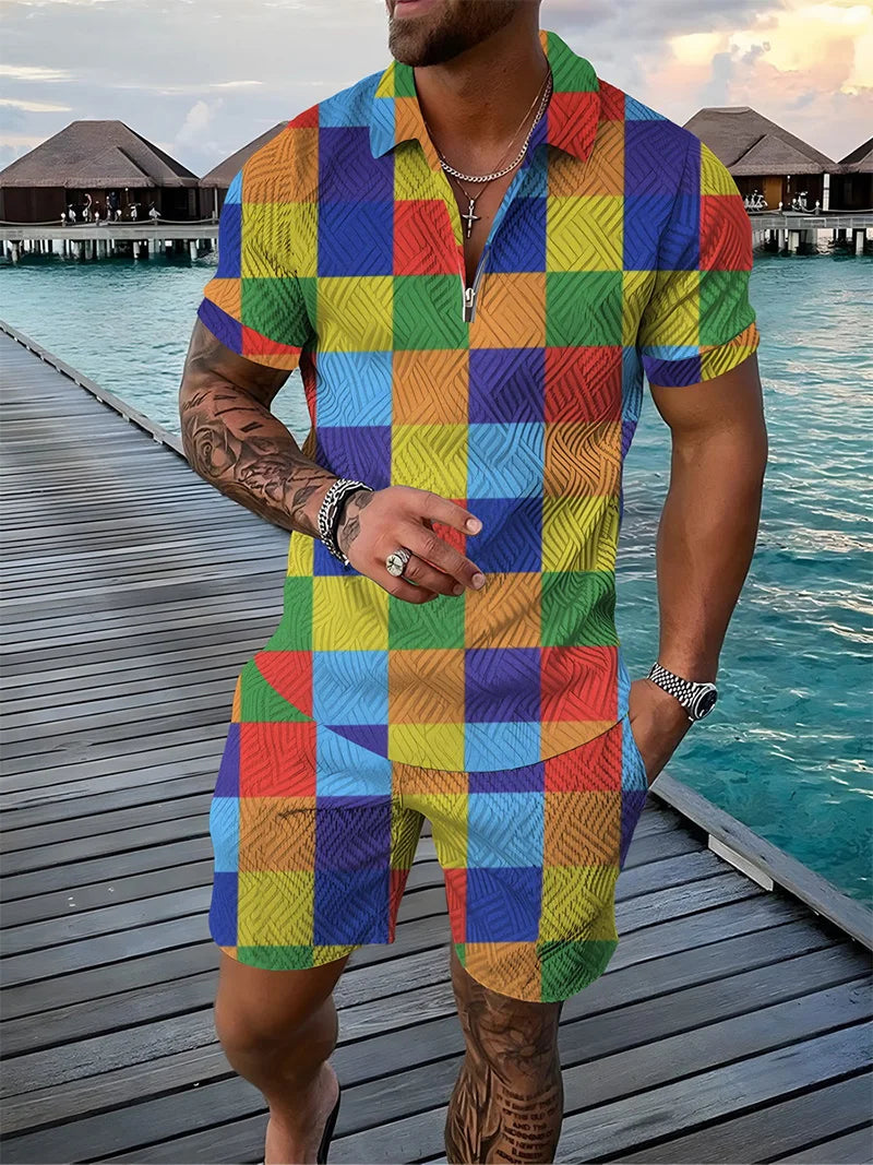 Ensemble Polo 3D Geometrique Short
