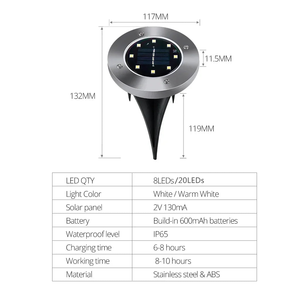 Lampe Solaire Disque LED Extérieur Jardin