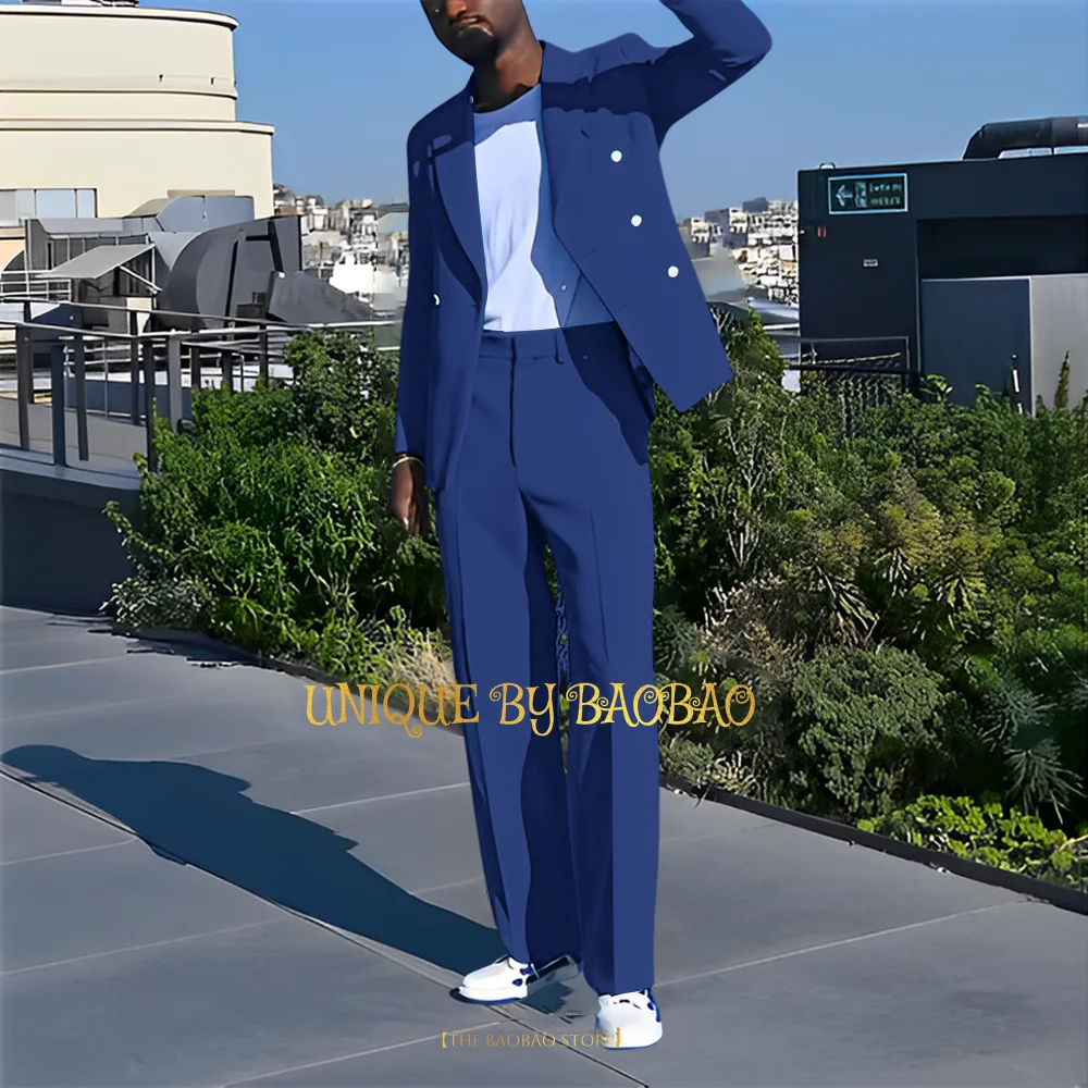 Costume 2 Pieces Bleu Croise Mariage