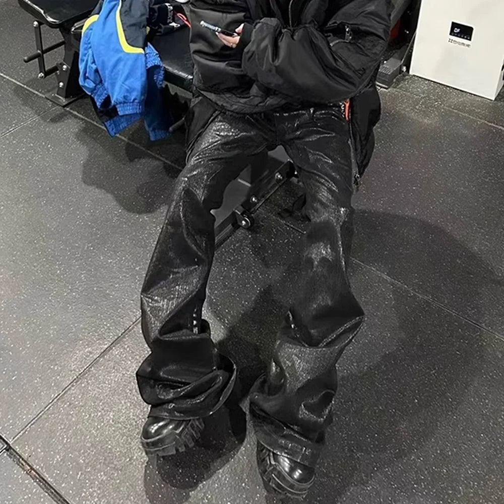 Jean Streetwear Noir Ciré Large Homme