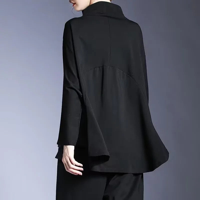 Hoodies Woman Clothing Woman Sweatshirts Autumn Loose High Neck Stitching Round  Coat Women's Leisure Design Loose Coat Women