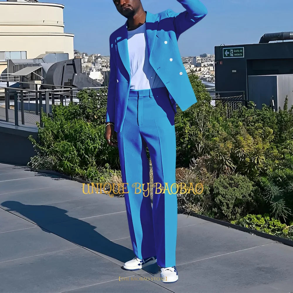 Costume 2 Pieces Bleu Croise Mariage
