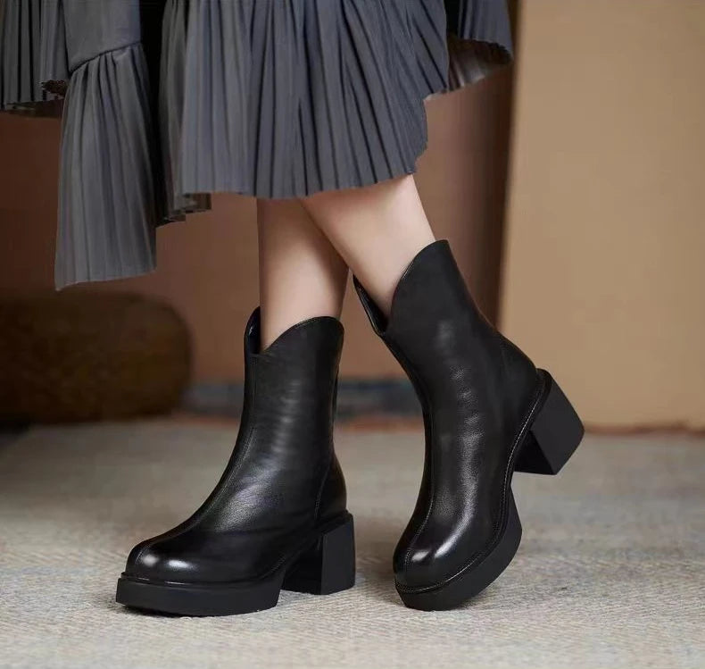 Women's Shoes Chelsea Boots Woman Winter 2025 Cute Trend Elastic Half Promotion Genuine Leather On Offer With High Quality New