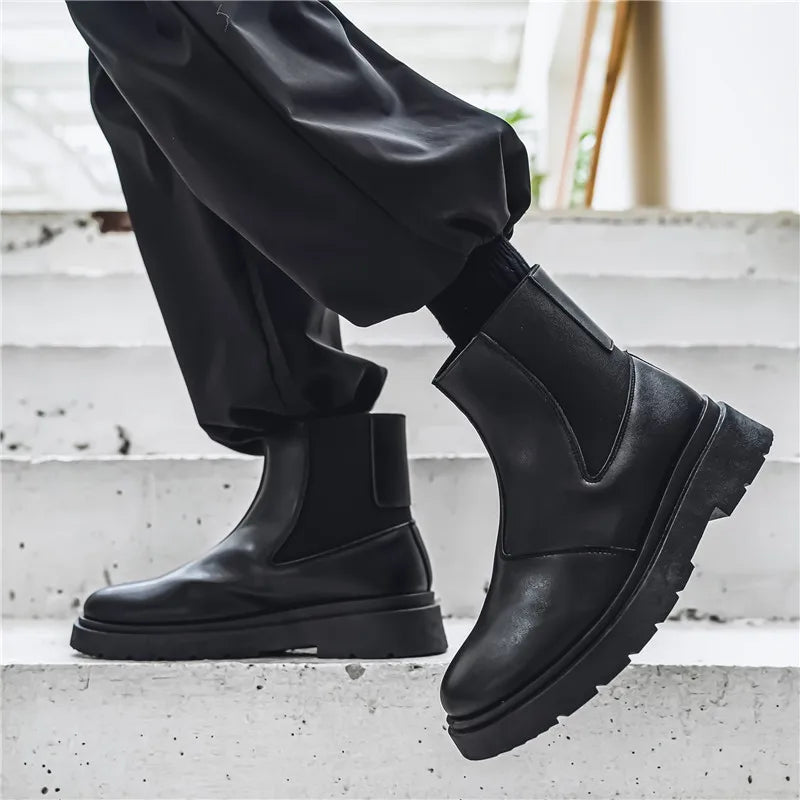 2025 Spring New Chelsea Men's Boots Platform Elevating Shoes, Men's Anti-slip Wear-resistant Outdoor Boots