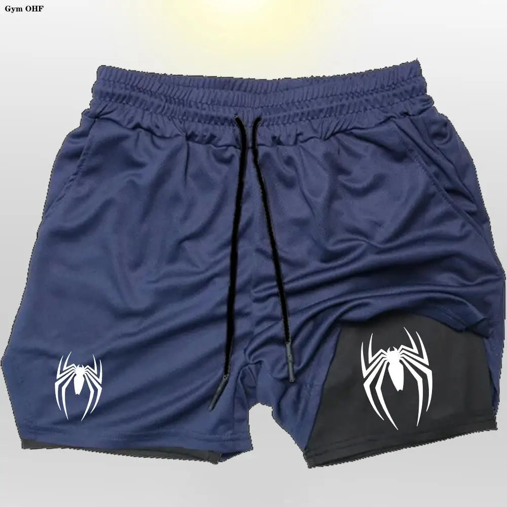 Sport Shorts Men 2099 Spider Sportswear Double-Deck Running Shorts 2 In 1 Beach Bottoms Summer Gym Fitness Training Short Pants