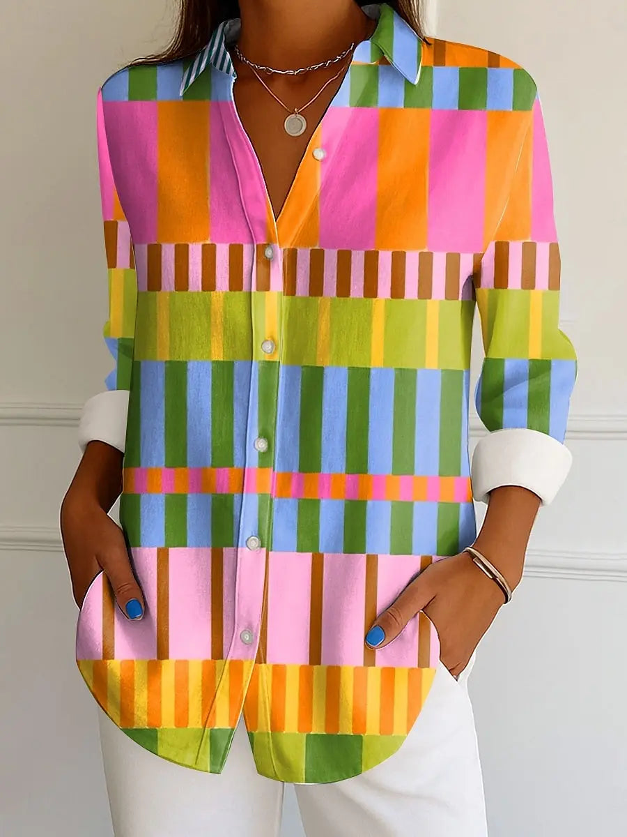 Chemise ML Femme Tropical Geometrique