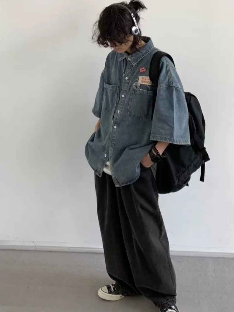 Ensemble Denim Harajuku Chemise Jean Retro