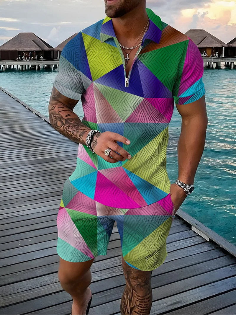 Ensemble Polo 3D Geometrique Short