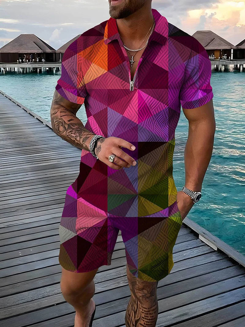 Ensemble Polo 3D Geometrique Short