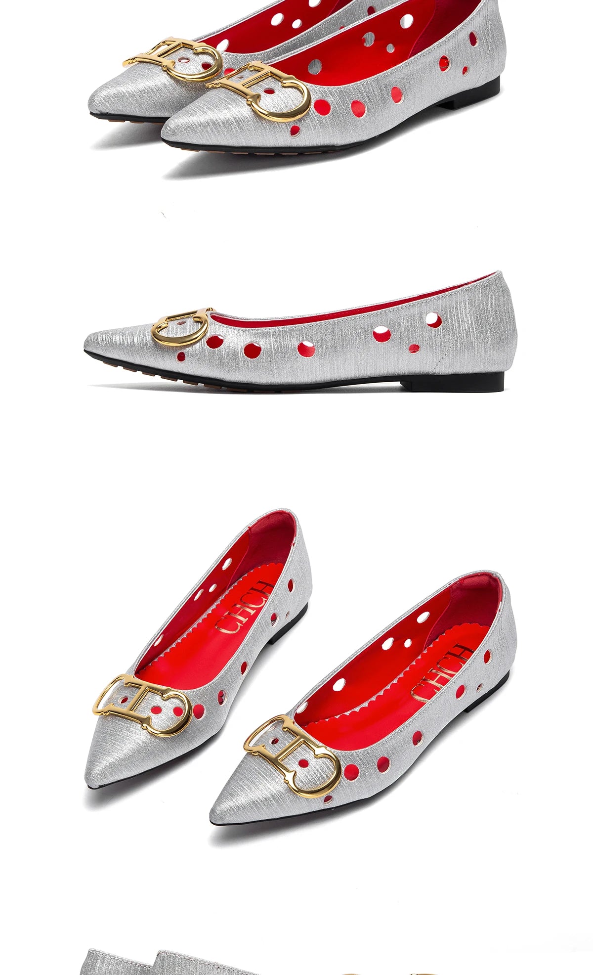CHCH 2025 Women's Flat Shoes New Punching Design Pointed Woman Shoes Simple Anti slip
