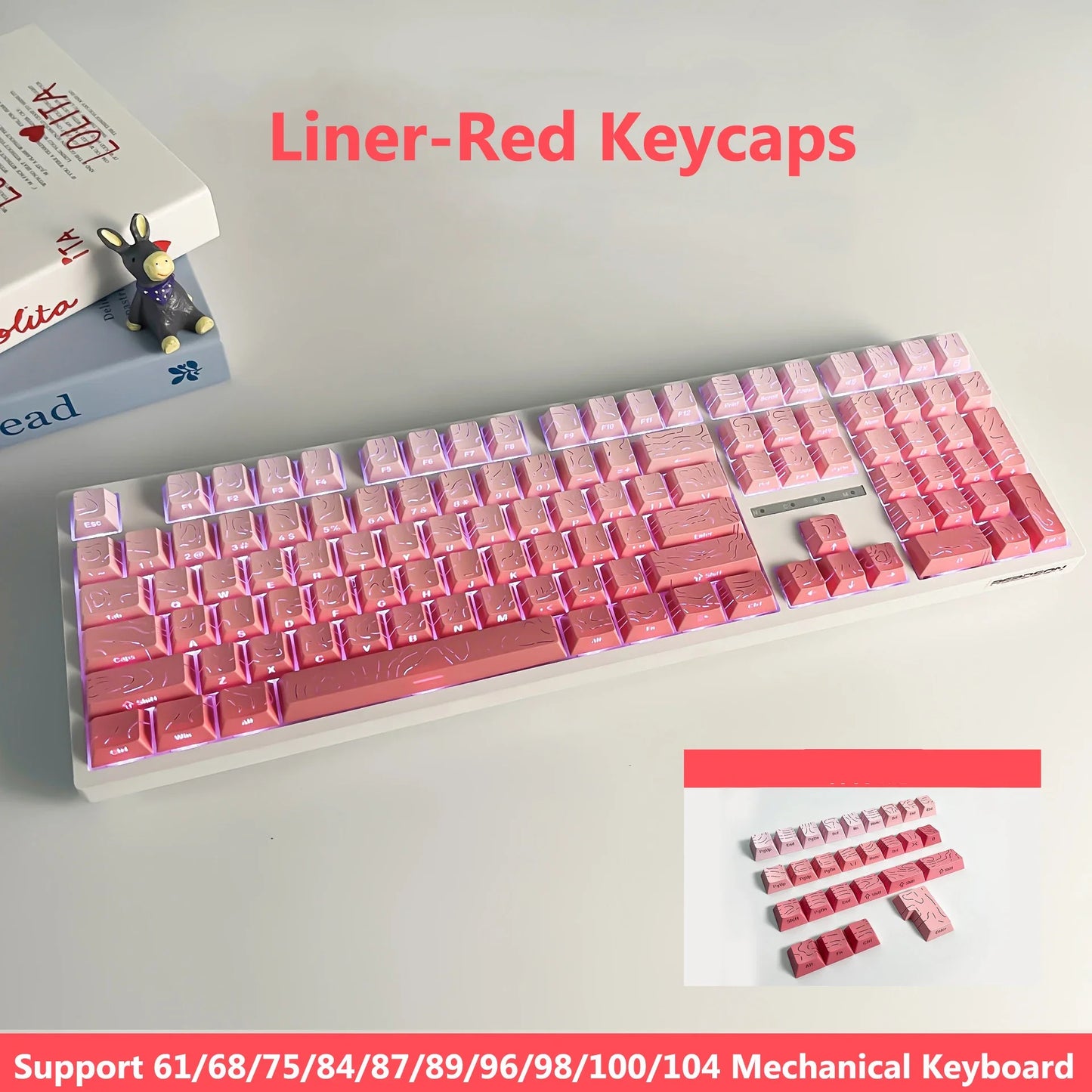 Red Contour Side Printed Shine Through Keycaps Cherry Profile Double Shot PBT Keycap for Gateron MX Switches Mechanical Keyboard
