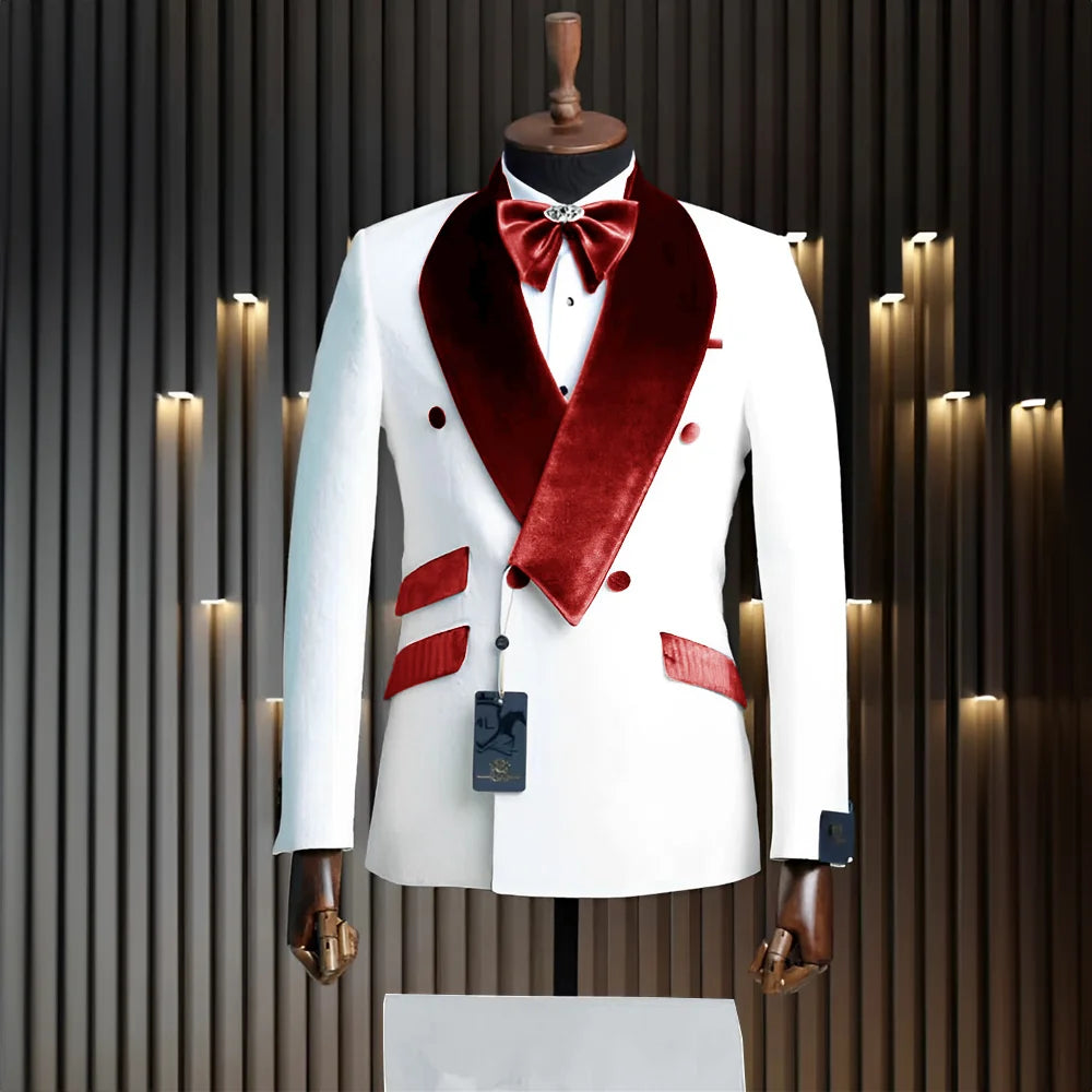 Costume Velours 2 Pieces Mariage Blanc