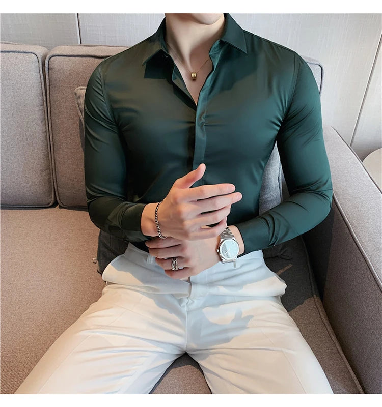 Chemise ML Homme Slim Uni Luxe