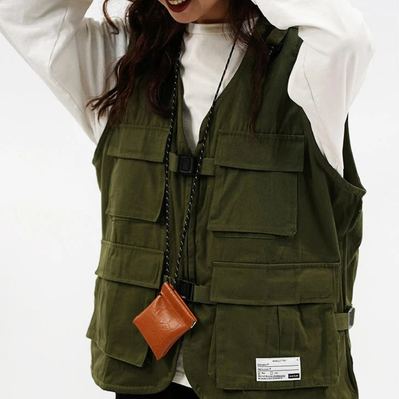 Techwear Vests Women Vintage Spring Autumn Coat Designed Couples All-match Sleeveless Outwear Japanese Harajuku Aesthetic Ins