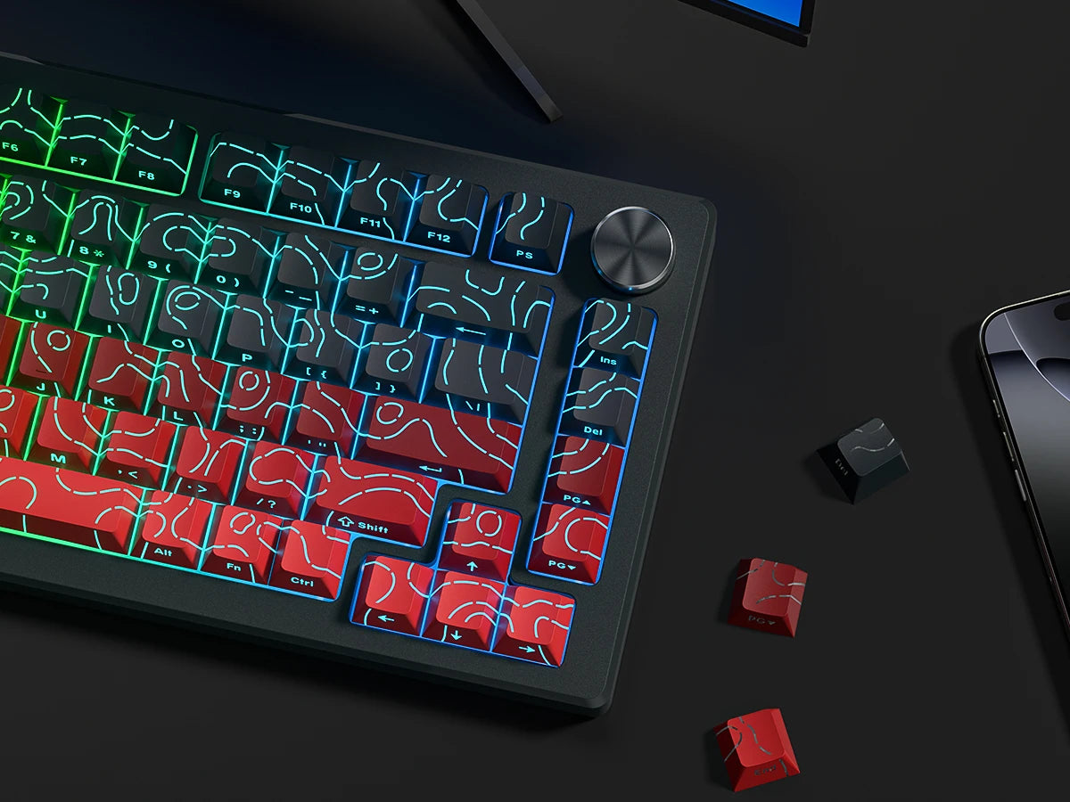 Red Contour Side Printed Shine Through Keycaps Cherry Profile Double Shot PBT Keycap for Gateron MX Switches Mechanical Keyboard